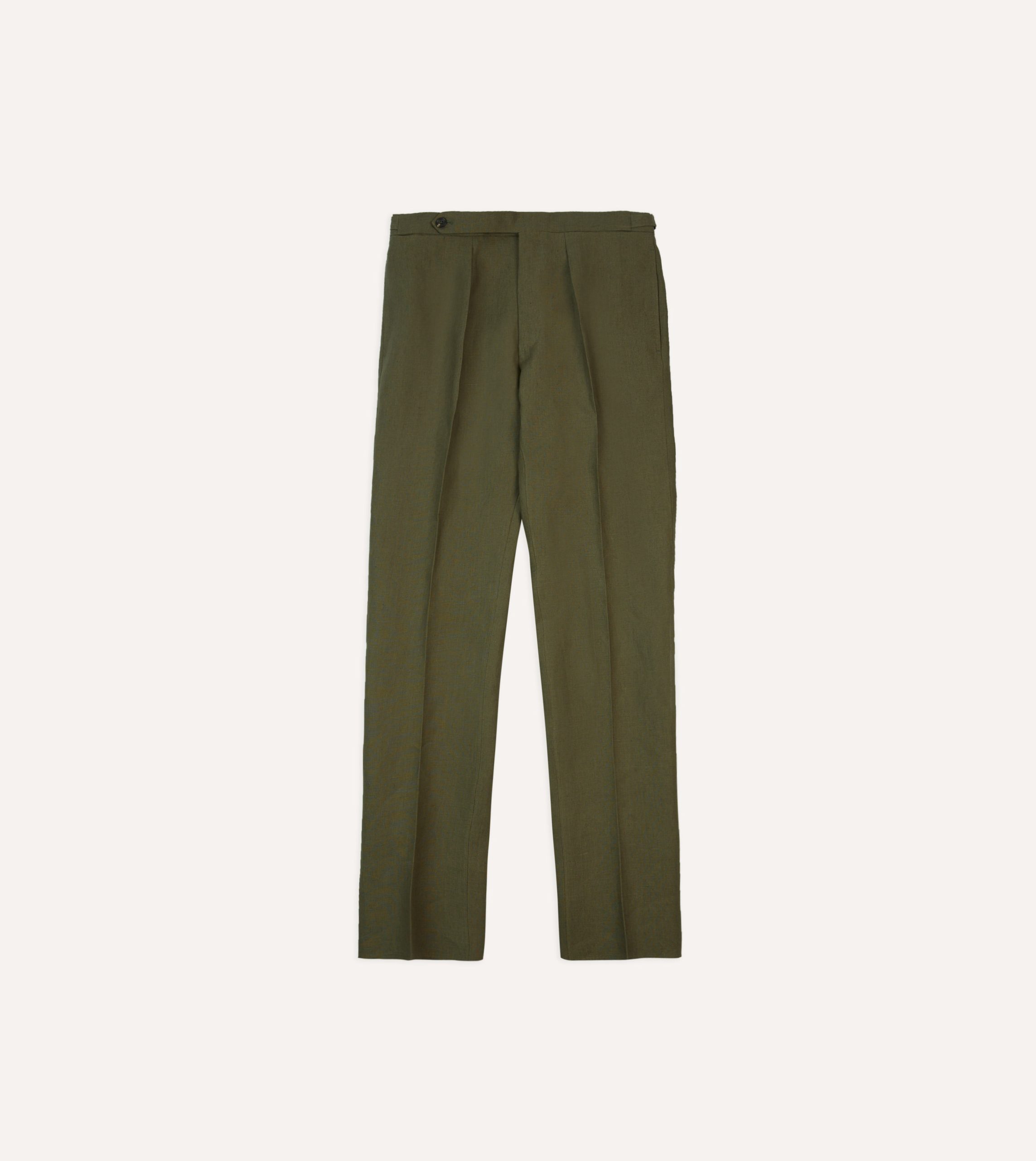 Olive Irish Linen Single Pleat Trouser - Image 3