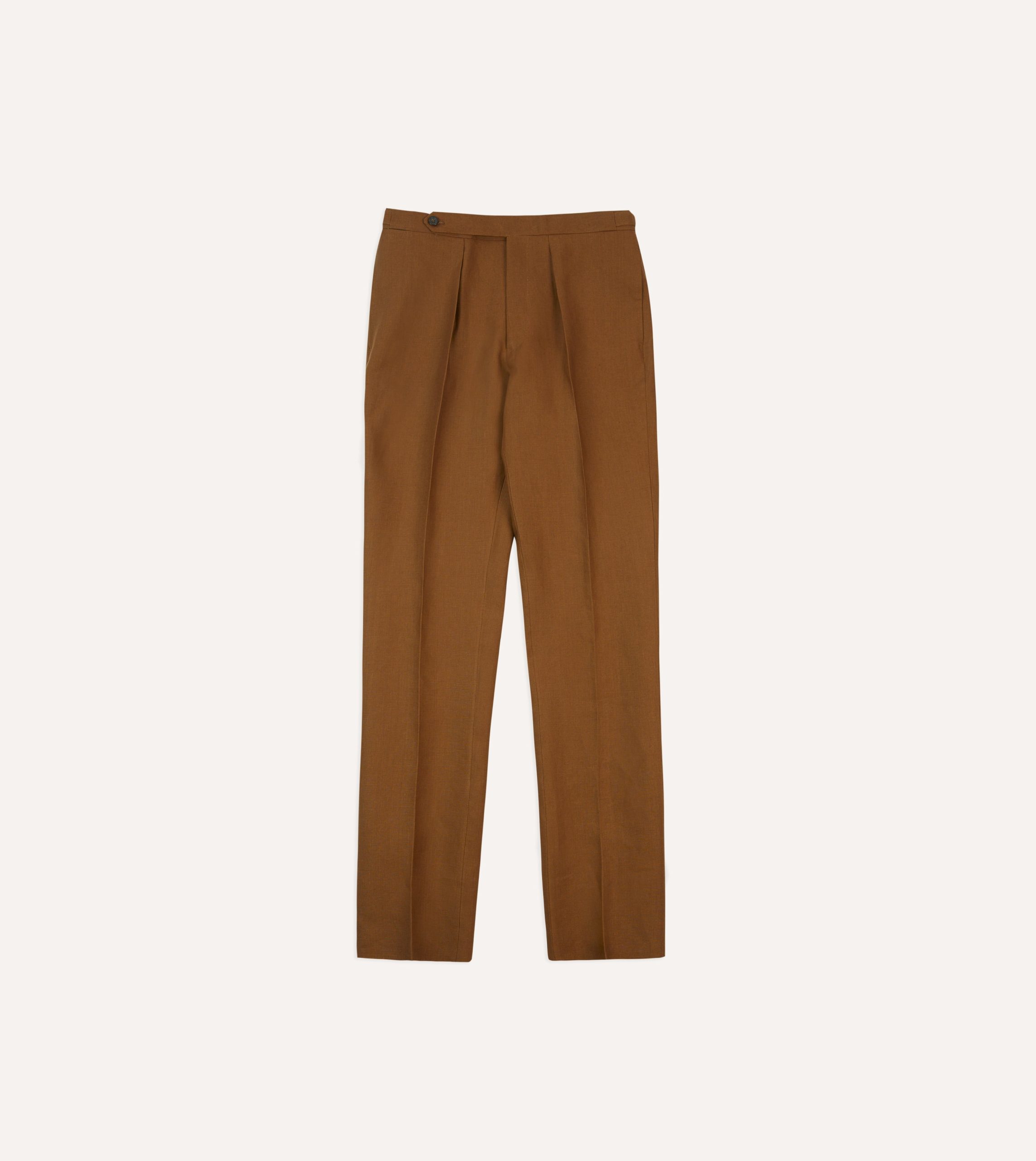 Brown Irish Linen Single Pleat Trouser - Image 3