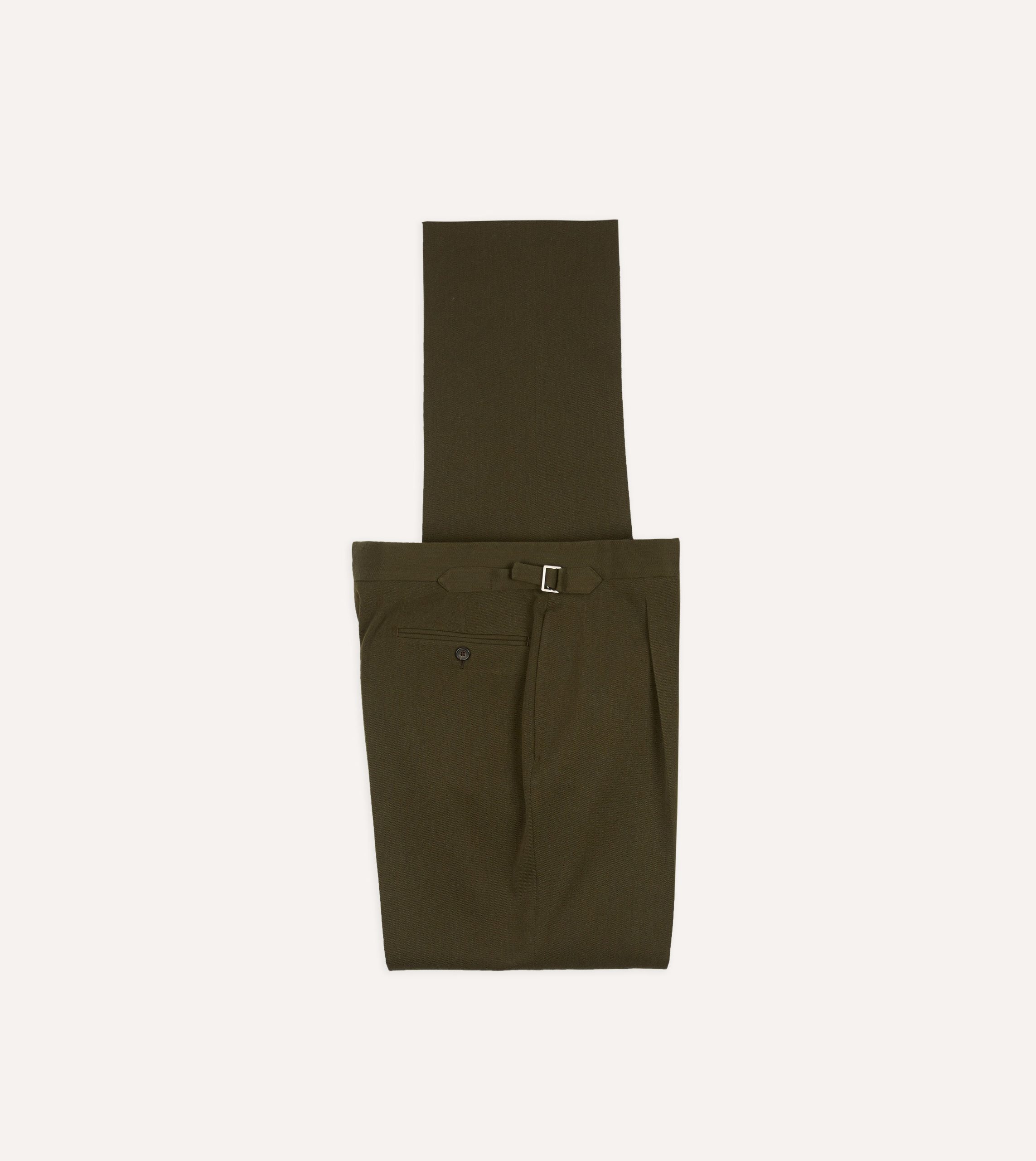 Olive Wool-Cotton Single Pleat Trouser
