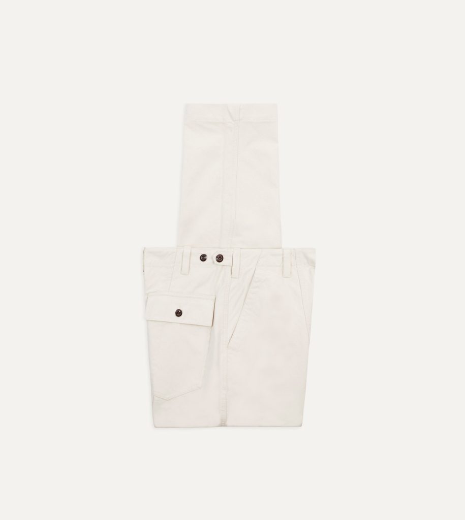 Ecru Cotton Canvas Panel Trousers