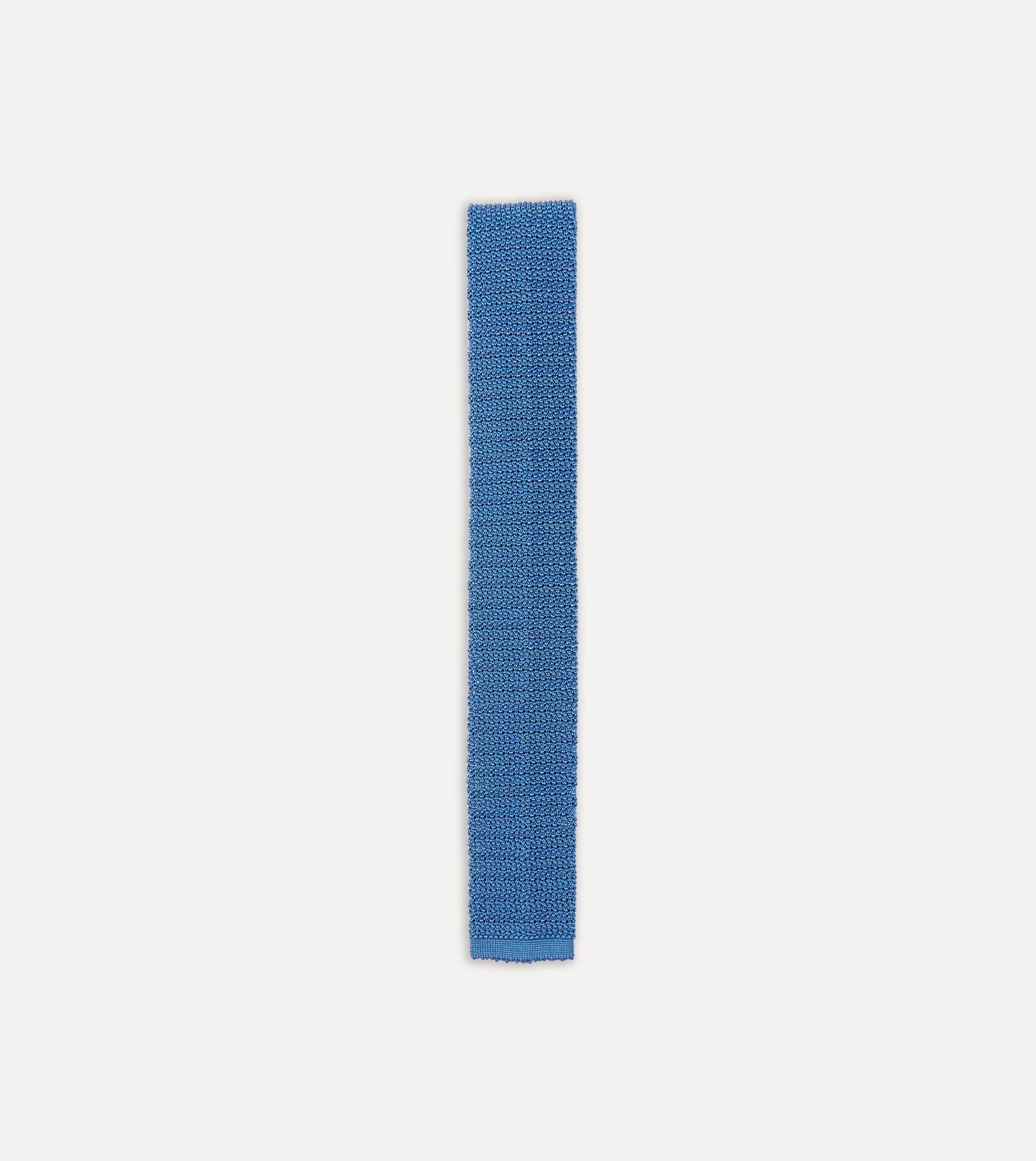Light Blue Knitted Silk Solid Colour Tie