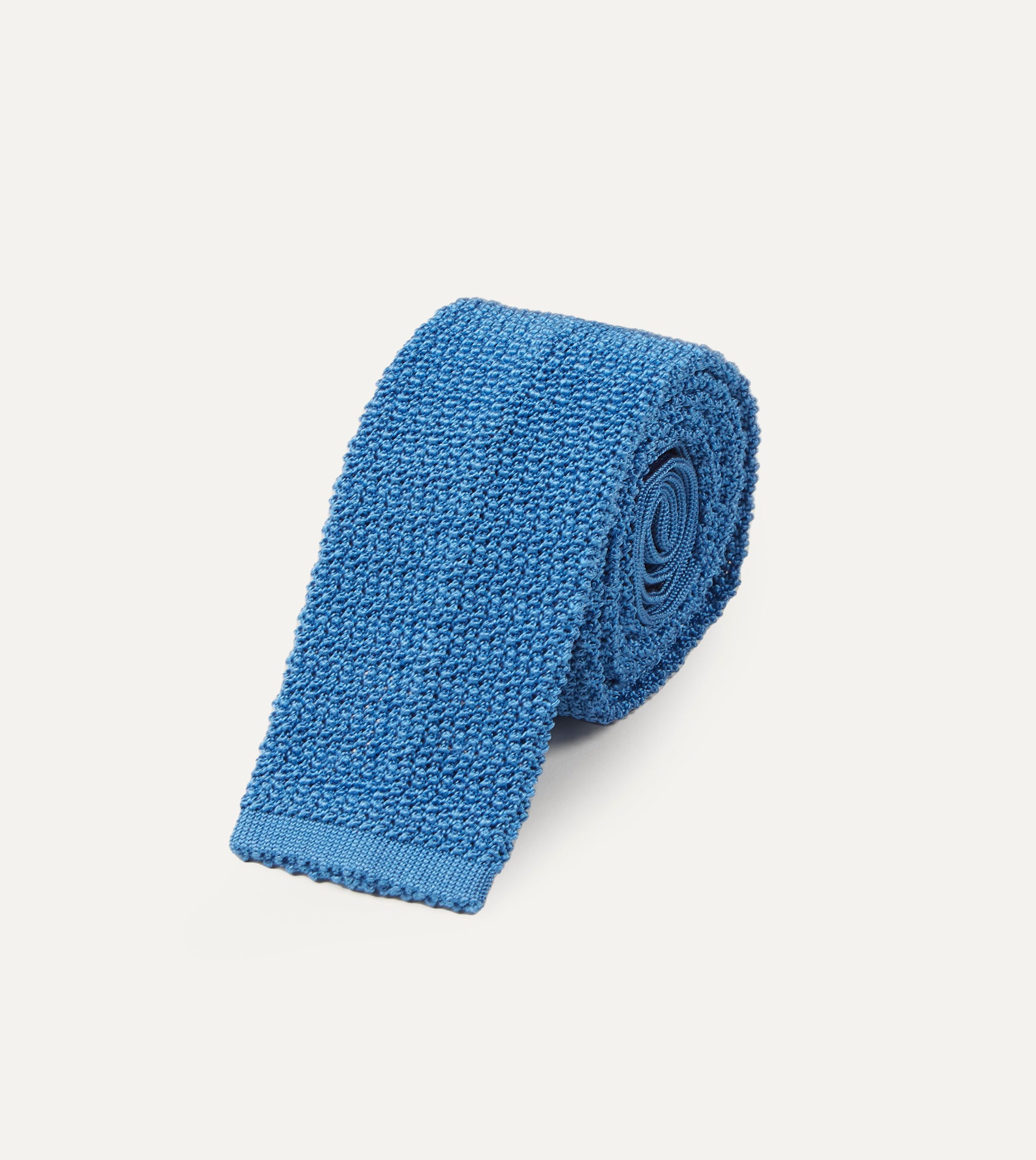 Light Blue Knitted Silk Solid Colour Tie - Image 2
