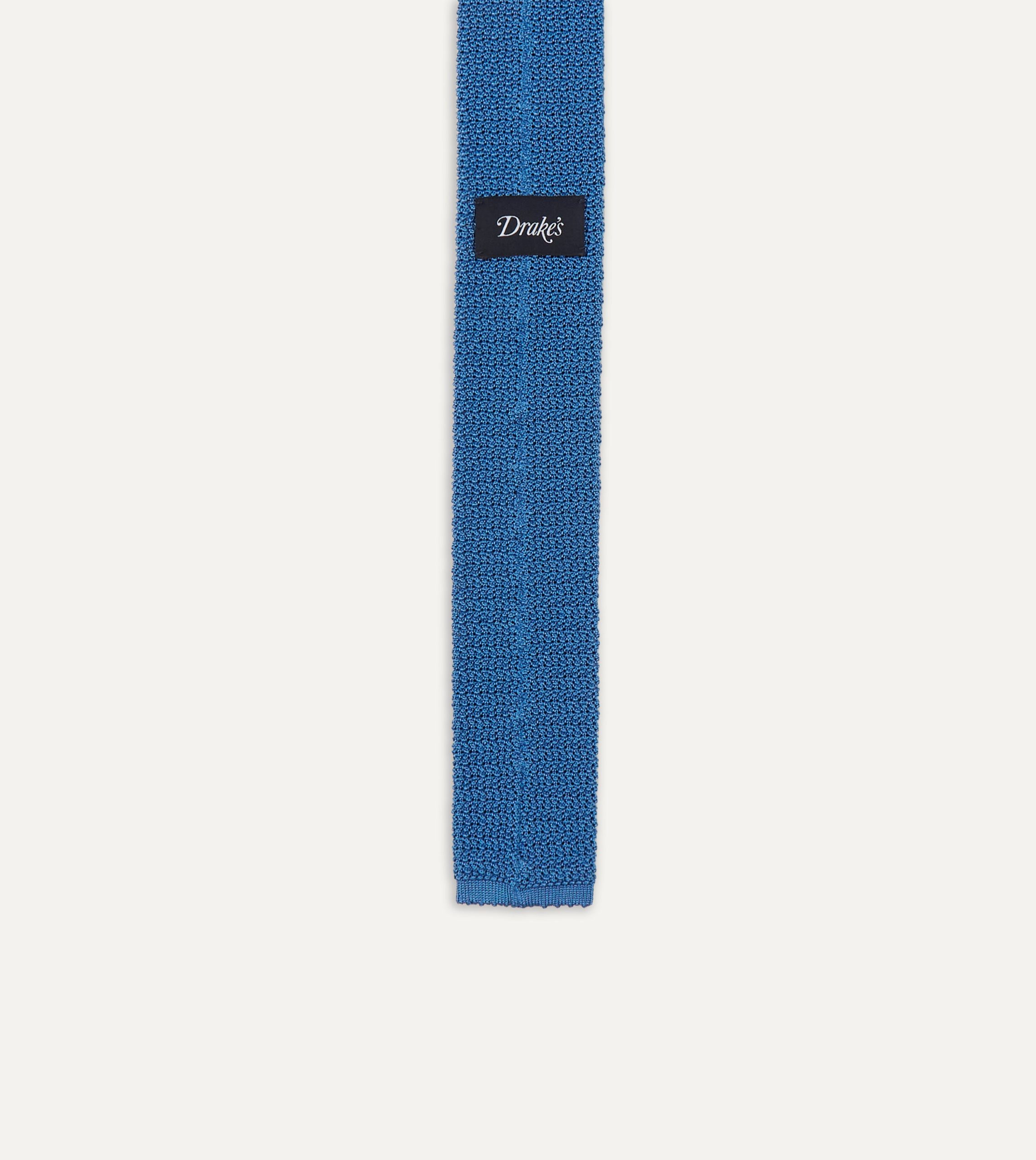 Light Blue Knitted Silk Solid Colour Tie - Image 5